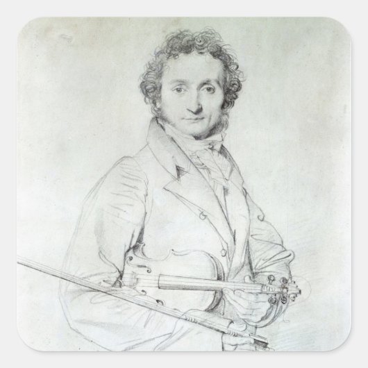 Portrait von Niccolo Paganini 1819 Quadratischer Aufkleber (Vorderseite)