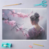 Portrait von Oriental Misty Geisha und Kirschblüte Seidenpapier (Basteln)