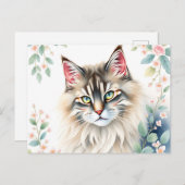 Portrait von Pastell Norwegischer Waldkatze Postkarte (Vorne/Hinten)