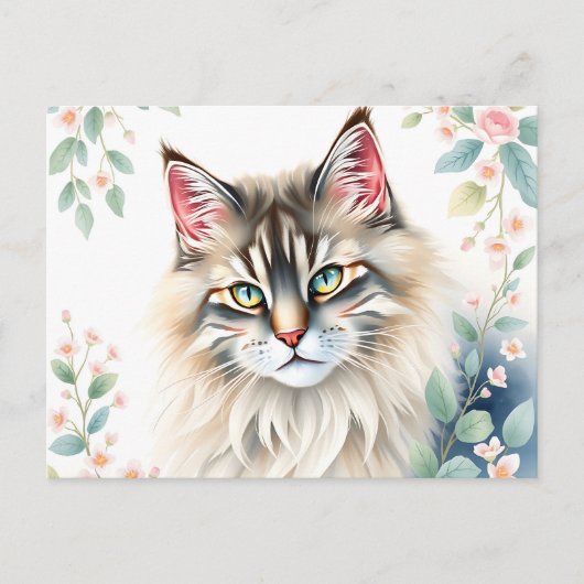 Portrait von Pastell Norwegischer Waldkatze Postkarte (Vorderseite)