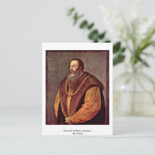 Portrait von Pietro Aretino. Von Tizian Postkarte (Stehend Vorderseite)