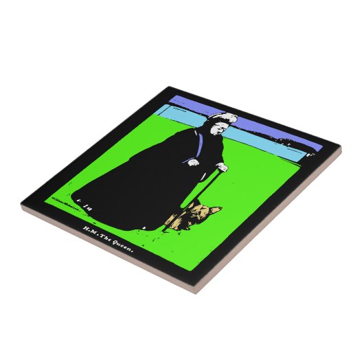 Portrait von Queen Victoria und Yorkie Dog Fliese (Seite)