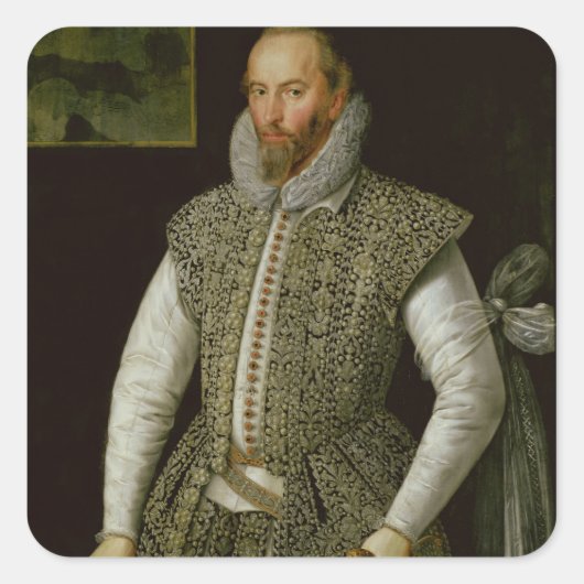 Portrait von Sir Walter Raleigh, 1598 Quadratischer Aufkleber (Vorderseite)