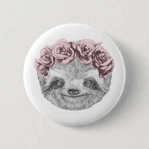 Portrait von Sloth  Blumenkopf Button
