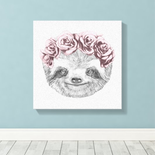 Portrait von Sloth | Blumenkopfkranz Leinwanddruck (Insitu (Holzboden))