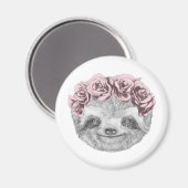 Portrait von Sloth | Blumenkopfkranz Magnet (Vorderseite/Rückseite)