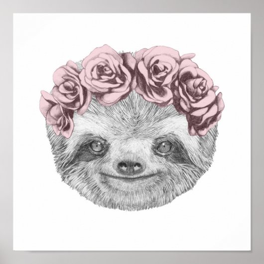 Portrait von Sloth | Blumenkopfkranz Poster (Vorne)
