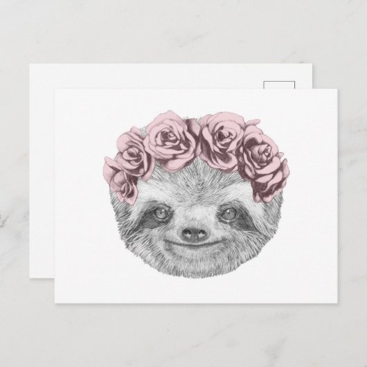 Portrait von Sloth | Blumenkopfkranz Postkarte (Vorne/Hinten)