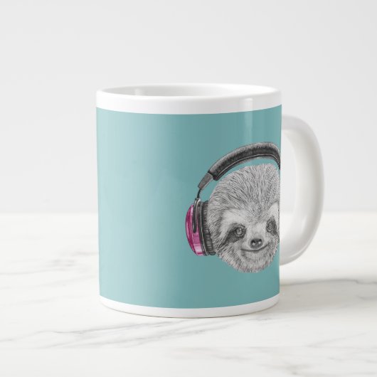 Portrait von Sloth| Tragen von Kopfhörern Jumbo-Tasse (Vorderseite Rechts)