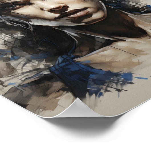 Portrait von weiblichen Bodybuilder Pen und Tinten Poster (Ecke)