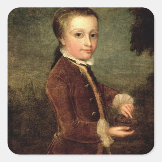 Portrait von Wolfgang Amadeus Mozart im Alter Quadratischer Aufkleber (Vorderseite)