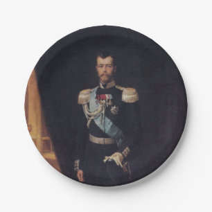 Portrait von Zar Nicholas II (von Albert Edelfelt) Pappteller