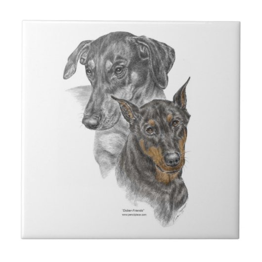Portrait von zwei Dobermans Fliese (Vorderseite)