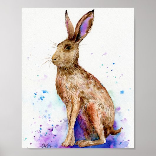 Portrait "Watercolor Brown Hare" Poster (Vorne)