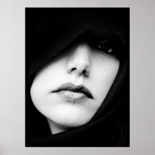 Portrait, Woman, Mysterious, Black and White Poster