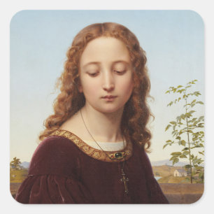 Portrait Young Woman Ernst Deger Gemälde Canv Quadratischer Aufkleber