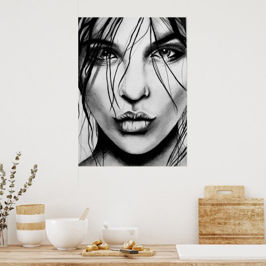 Portrait zeichnend Kunstdruck Poster (Küche)