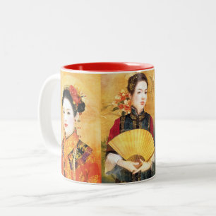 Portraitcollage der chinesischen Dame Zweifarbige Tasse