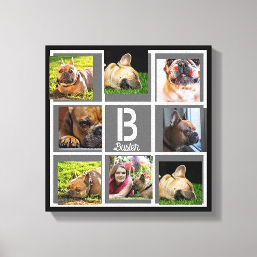 Portraitcollage Monogramm personalisiert grau Leinwanddruck (Vorderseite)