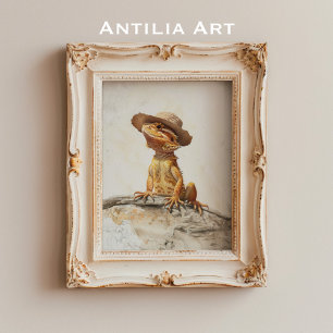 Portraitmalerei aus Bartdrachen Pogona Reptil Poster