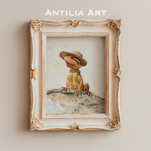 Portraitmalerei aus Bartdrachen Pogona Reptil Poster