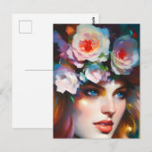 Portraitmalerei mit Blumenweibchen Postkarte (Vorne/Hinten)