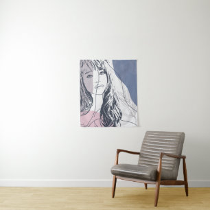 Portraitskizze, tropische Pflanze, bunte Formen T Wandteppich