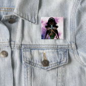 Porträt der Frau Mikrofon halten Button (Beispiel)