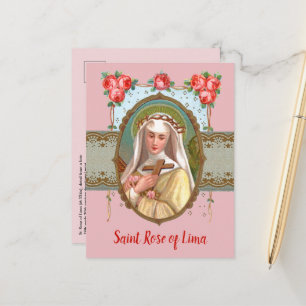 Porträt der hl. Rose mit Rosen geschmückt (M 024a) Postkarte