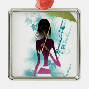 Porträt der jungen Frau Geldbeutel und Regenschir Silbernes Ornament