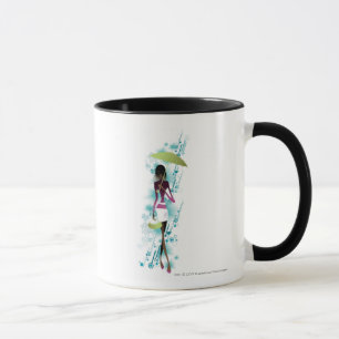 Porträt der jungen Frau Geldbeutel und Regenschir Tasse