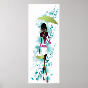 Porträt der jungen Frau Geldbeutel und Regenschirm Poster