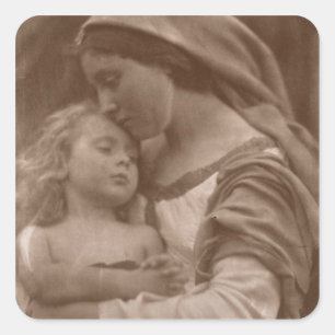 Porträt der Mutter und des Kindes (Sepia-Foto) Quadratischer Aufkleber