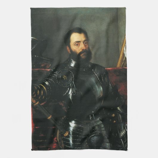 Porträt des Herzogs von Urbino von Tizian Geschirrtuch (Vertikal)
