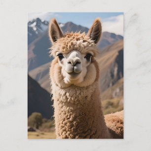 Porträt des neugierigen Lamas am Berg Postkarte