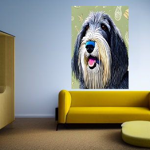 Porträt einer bärtigen Collie AI Art Poster