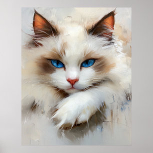 Porträt einer charmanten Ragdoll-Katze mit blauen Poster