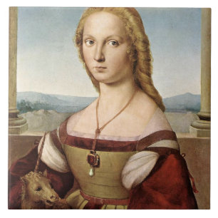 Porträt einer Dame mit einem Einhorn (von Raphael) Fliese