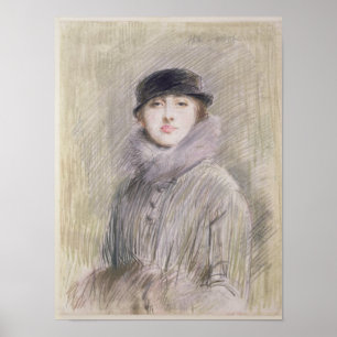 Porträt einer Dame mit einem Pelz-Kragen und einer Poster
