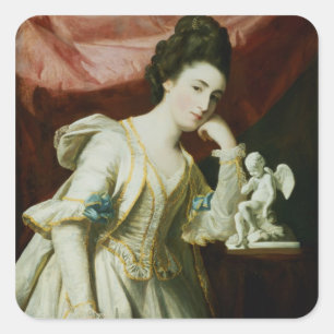 Porträt einer Dame mit einer Statuette von Cupid Quadratischer Aufkleber