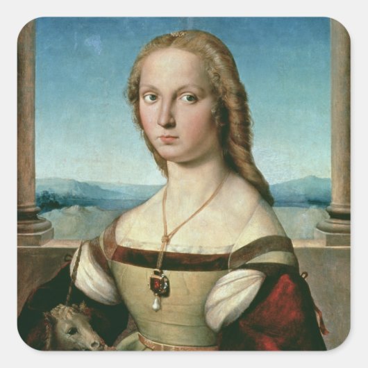 Porträt einer Dame mit Einhorn, c.1505-6 Quadratischer Aufkleber (Vorderseite)