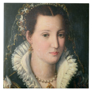 Porträt einer Dame (Öl auf Platte) 2 Fliese