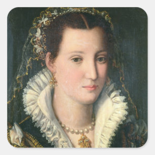 Porträt einer Dame (Öl auf Platte) 2 Quadratischer Aufkleber