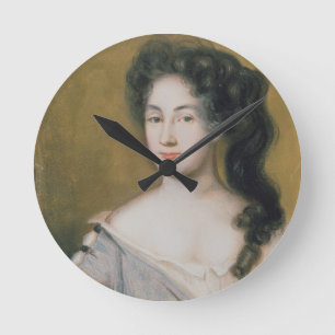 Porträt einer Dame (Pastell auf Papier) Runde Wanduhr