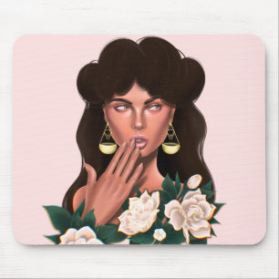 Porträt einer floral schönen Frau Illustration Mousepad