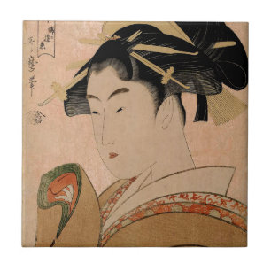 Porträt einer Frau im Stil des japanischen Ukiyo-e Fliese