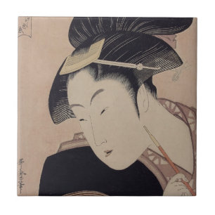 Porträt einer Frau im Stil des japanischen Ukiyo-e Fliese
