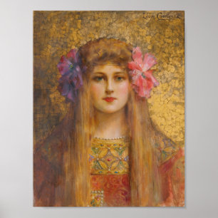 Porträt einer Frau mit Blumengebinde-Turban Poster