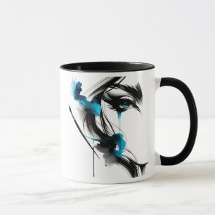 Porträt einer Frau mit scharfen Augen. Tasse