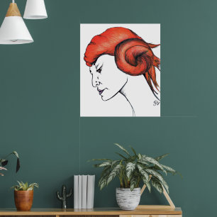 Porträt einer Frau mit tangerine-orangen Haaren Po Poster